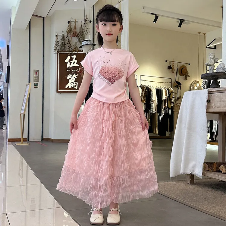 女童裙子短袖套装2024新款夏季童装半裙夏装儿童小女孩洋气公主裙