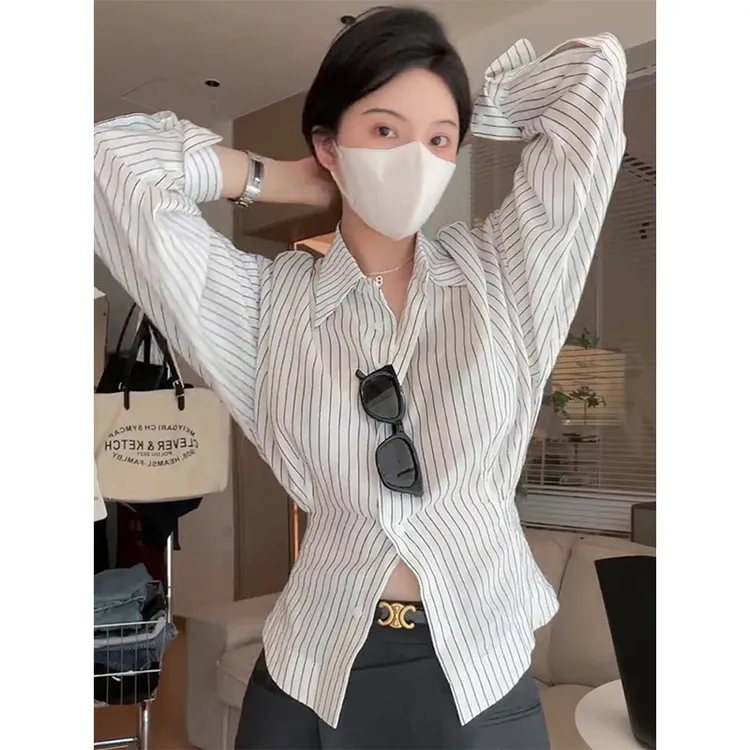 慵懒风法式收腰条纹衬衫女高级感上衣百搭小众显瘦轻奢氛围感衬衣
