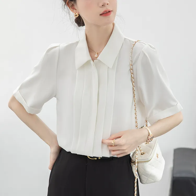 白色雪纺衬衫女短袖2024夏季新款设计感小众面试气质正装职业衬衣