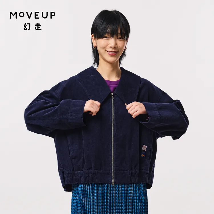 MOVEUP幻走秋季新款.FUN系列 印花灯芯绒短款拉链外套女323320708
