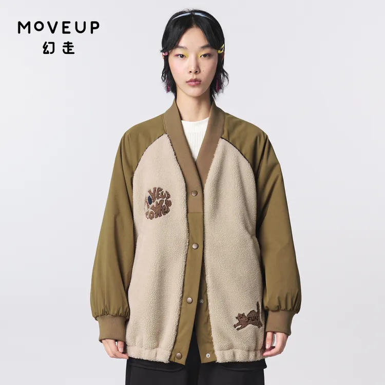MOVEUP幻走秋冬季新款.FUN系列 V领绣花中长款外套女323410712