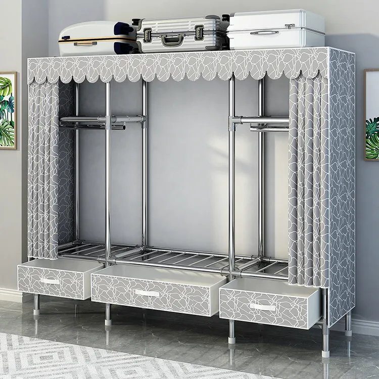 简易衣柜家用卧室布衣柜钢管加粗加固出租房钢架收纳衣橱结实耐用