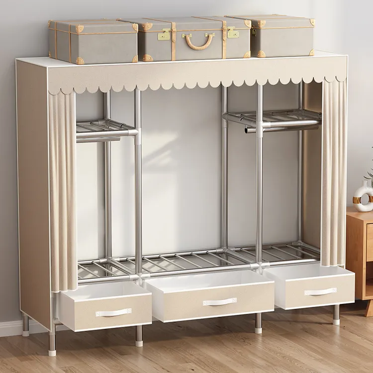 简易衣柜家用布衣柜钢管加粗加固全钢架出租房收纳挂衣橱结实耐用