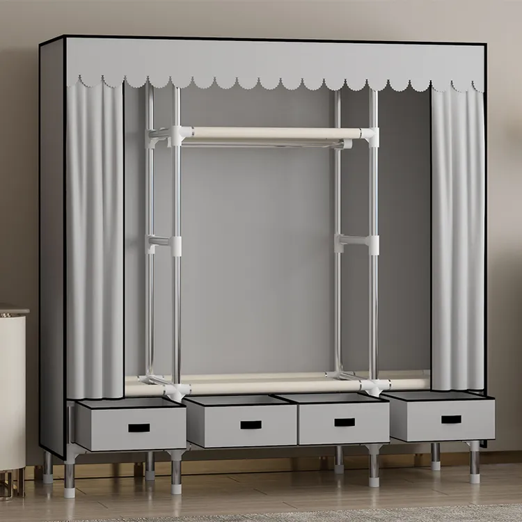 简易衣柜家用卧室布衣柜出租房用大号宿舍现代简约抽屉收纳挂衣橱