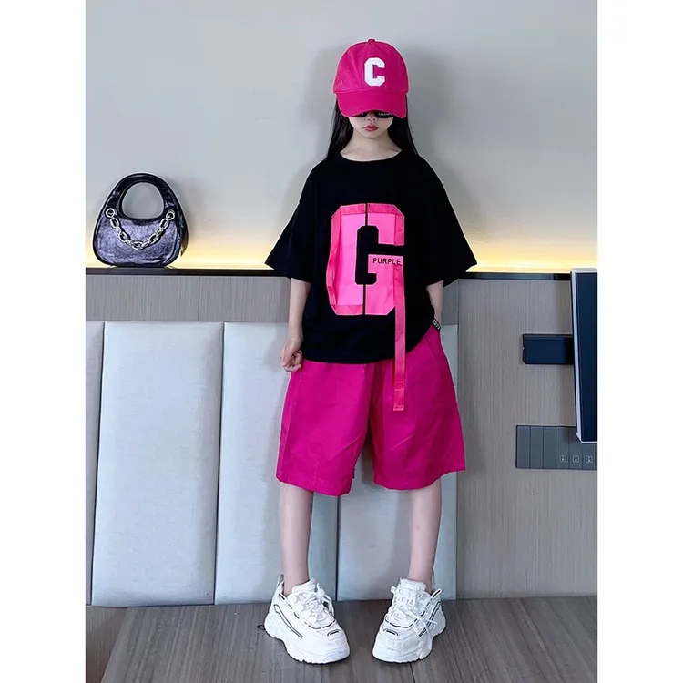 女童套装夏装2023新款儿童洋气短袖T恤中大童时髦9网红短裤两件套
