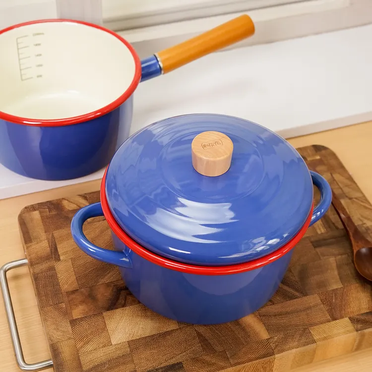 韩国高定款珐琅搪瓷加厚汤锅奶锅组合套装平底火锅电磁炉燃气用