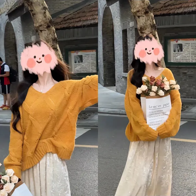早秋新款慵懒风百搭针织重磅气质毛衣+丝绒半身裙