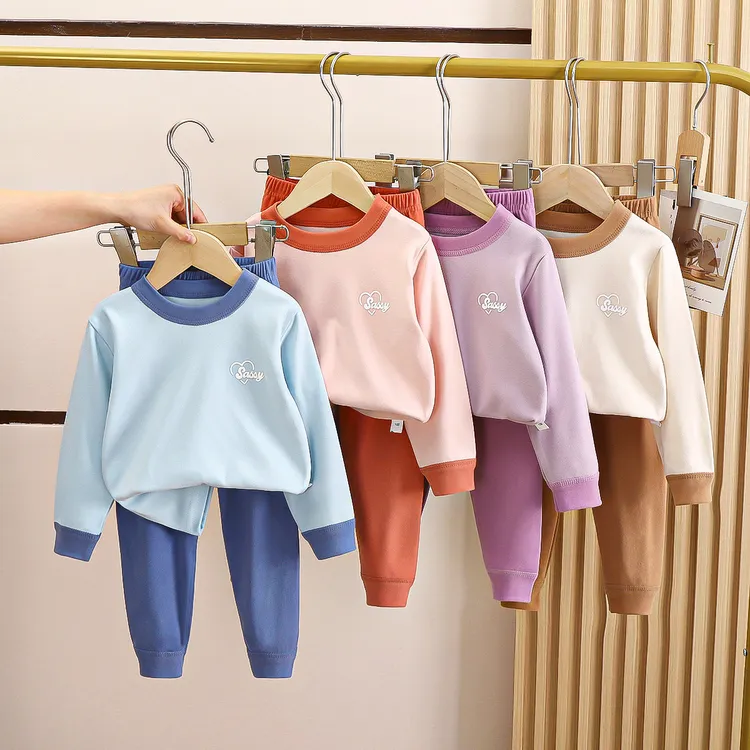 2024新款儿童秋冬款德绒秋衣套装宝宝洋气拼色休闲保暖家居服