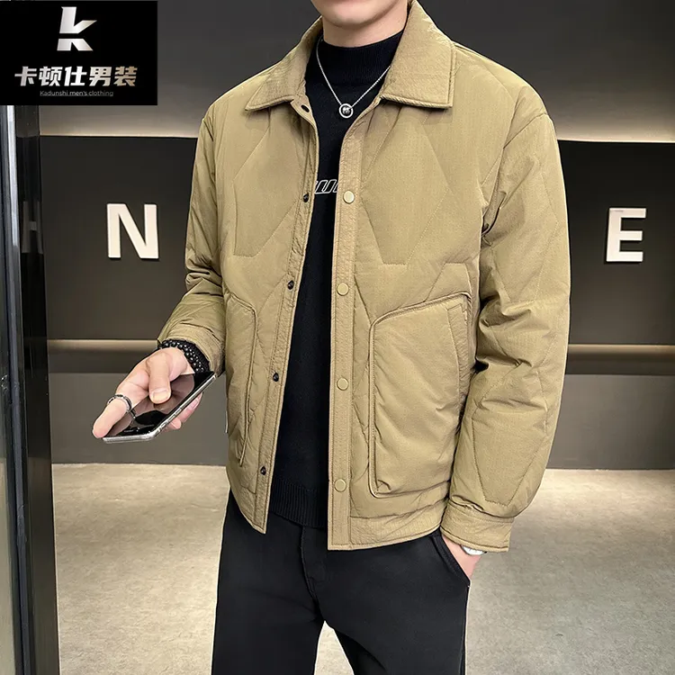 拼接设计轻薄羽绒服男士男装翻领休闲轻便保暖羽绒服外套男士春秋