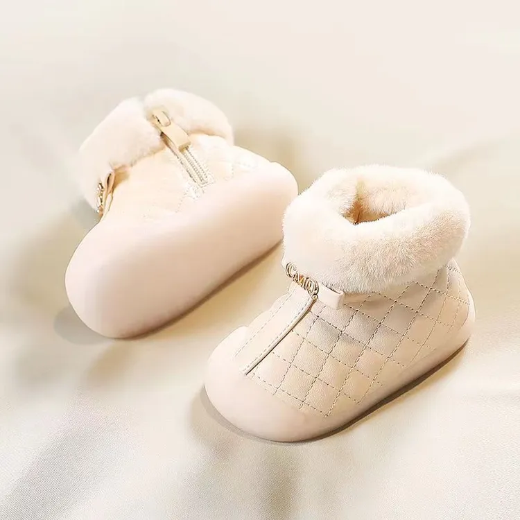 （15-25码）女宝宝棉鞋保暖加厚加绒软底冬季学步婴儿雪地靴短靴