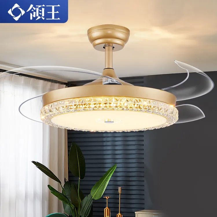 领王水晶风扇灯一体家用吊扇中山灯具餐厅客厅卧室带欧式电扇吊灯