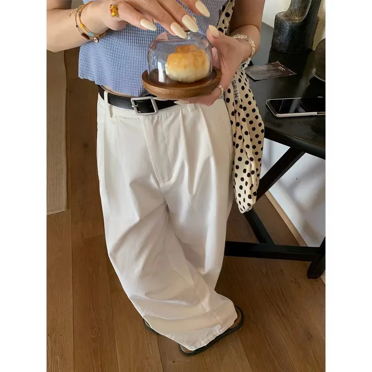 【西西里安】百搭主义~小个子夏季显高显瘦白色垂感宽松直筒阔腿裤