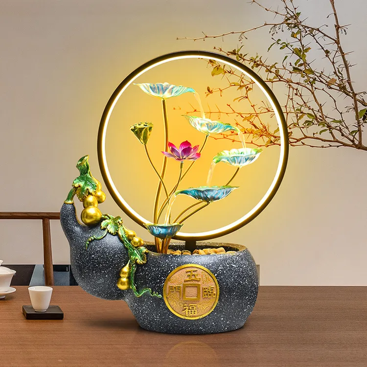 7206五福临门精致摆件景观茶台循环流水开业礼物高档乔迁送人