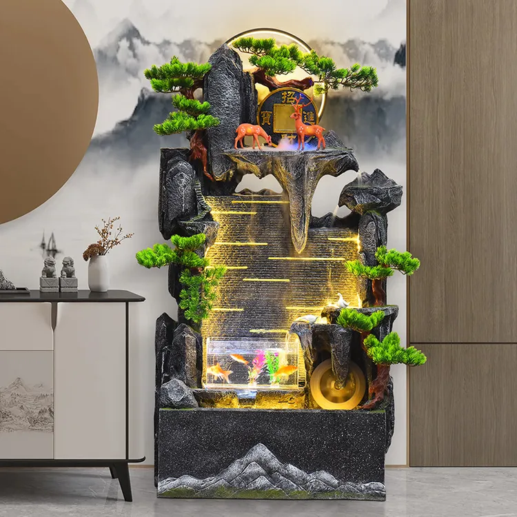 7205中式大型假山流水喷泉玄关水景墙屏风客厅庭院办公室落地摆件