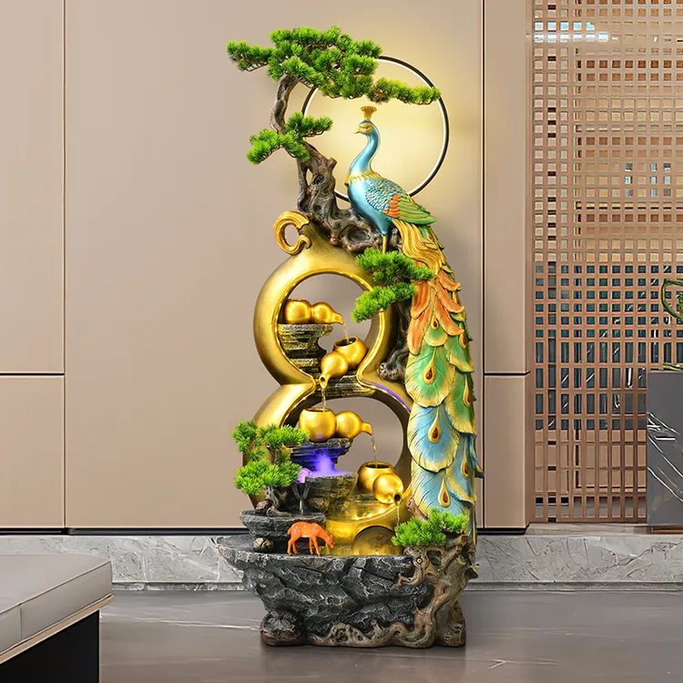 7156葫芦喷泉孔雀流水摆件轻奢客厅茶室创意家具景观流水循环水