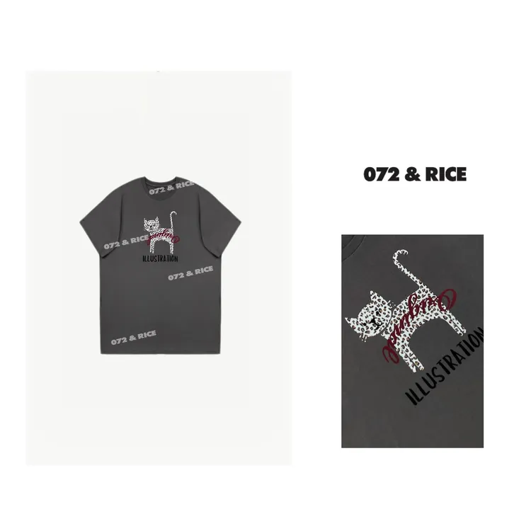072 & RICE【豹纹猫】100纯棉 夏季休闲圆领短袖T恤 24NB113Z* 