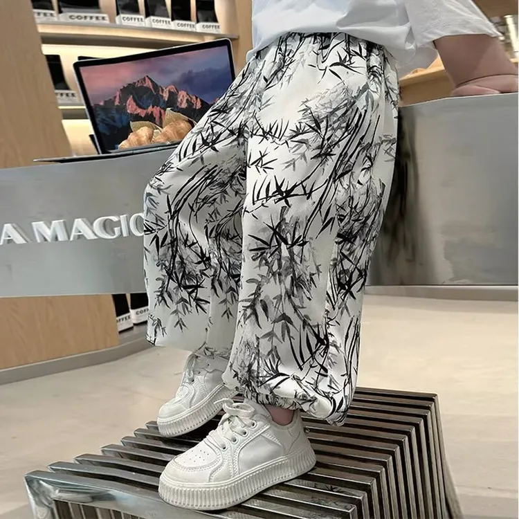 儿童宽松薄款阔腿裤潮流百搭冰丝休闲裤大童6-12岁垂感速干防蚊裤