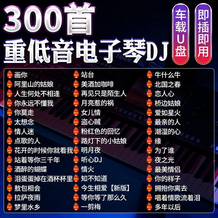 电子琴DJ纯音乐汽车载u盘重低音环绕笛子2024抖音流行无损高品质