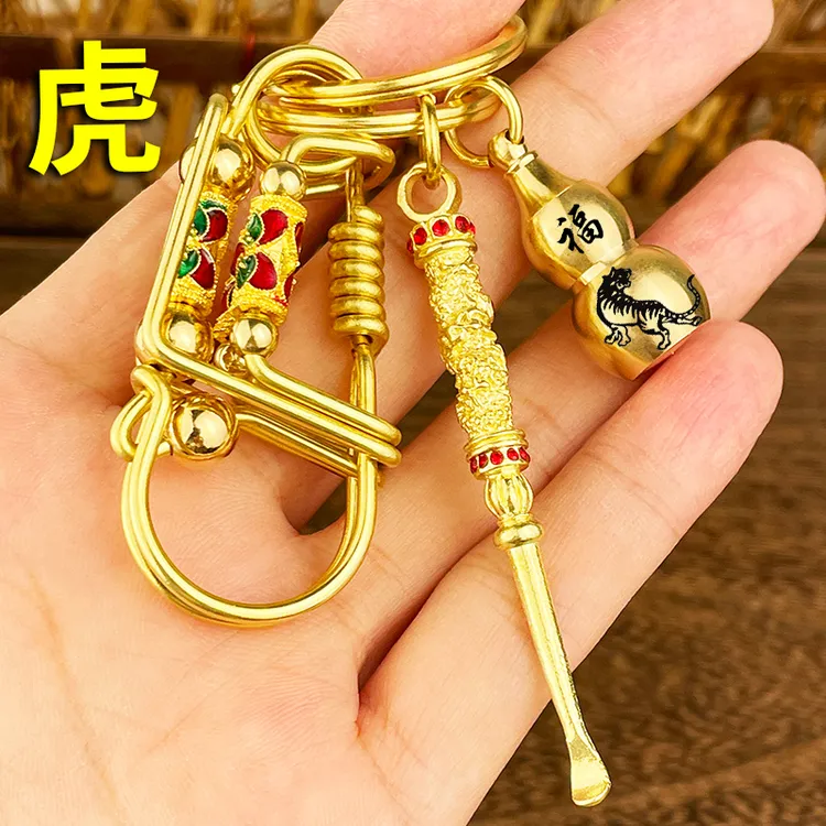 纯手工制作黄铜小鸟钥匙扣创意耳勺纯铜葫芦挂饰男士女士小礼物