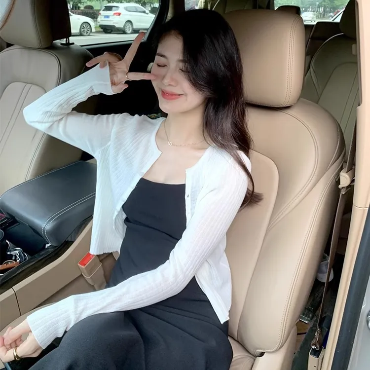 法式小坎肩防晒针织开衫薄款女配裙子外搭罩衫秋季披肩冰丝外套春