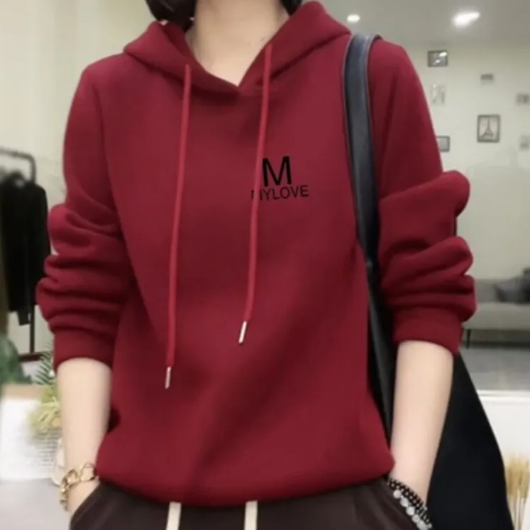 红色连帽卫衣女士高端2025秋冬新款欧货大码洋气减龄加绒上衣外套