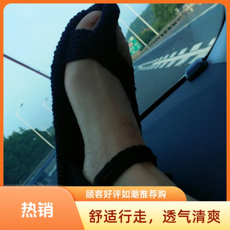 黑色男士平底凉鞋休闲民族舒适透气低帮时尚软底复古露趾布草鞋