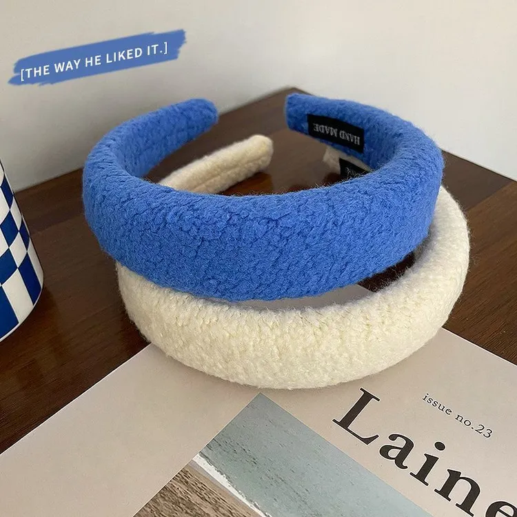 米白奶蓝简约百搭发箍小香风毛绒绒头箍海绵发卡秋冬发饰气质网红