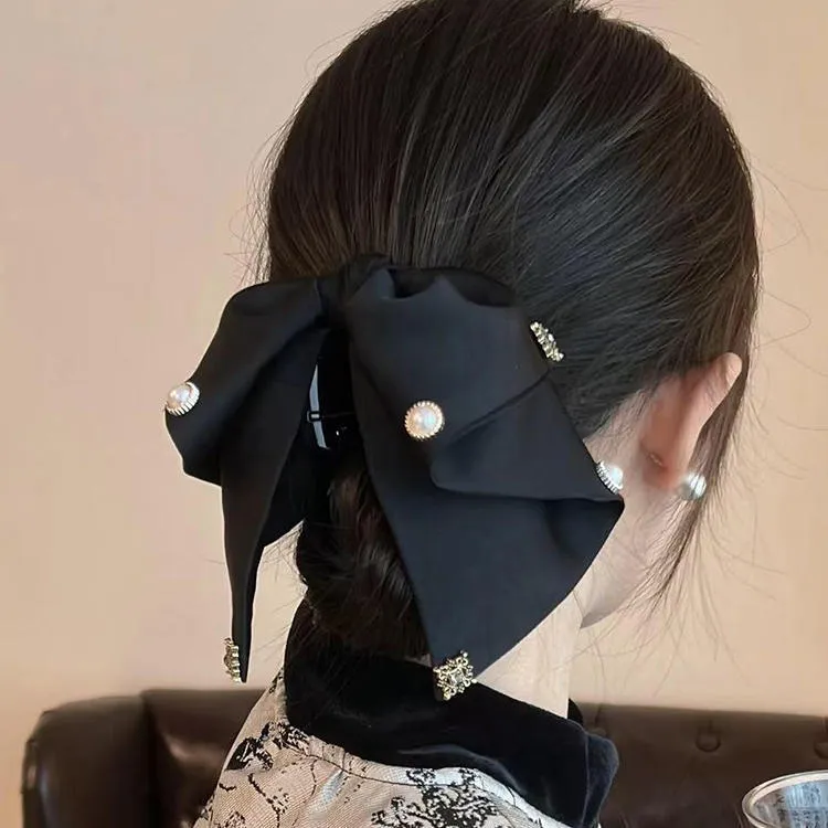 复古缎面蝴蝶结抓夹女高级感气质优雅低马尾夹后脑勺夹子头饰发夹