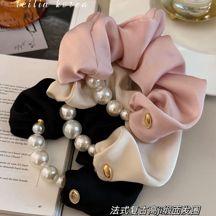 首闻发绳女新款气质高级感缎面珍珠大肠发圈扎头发大弹力皮筋头绳