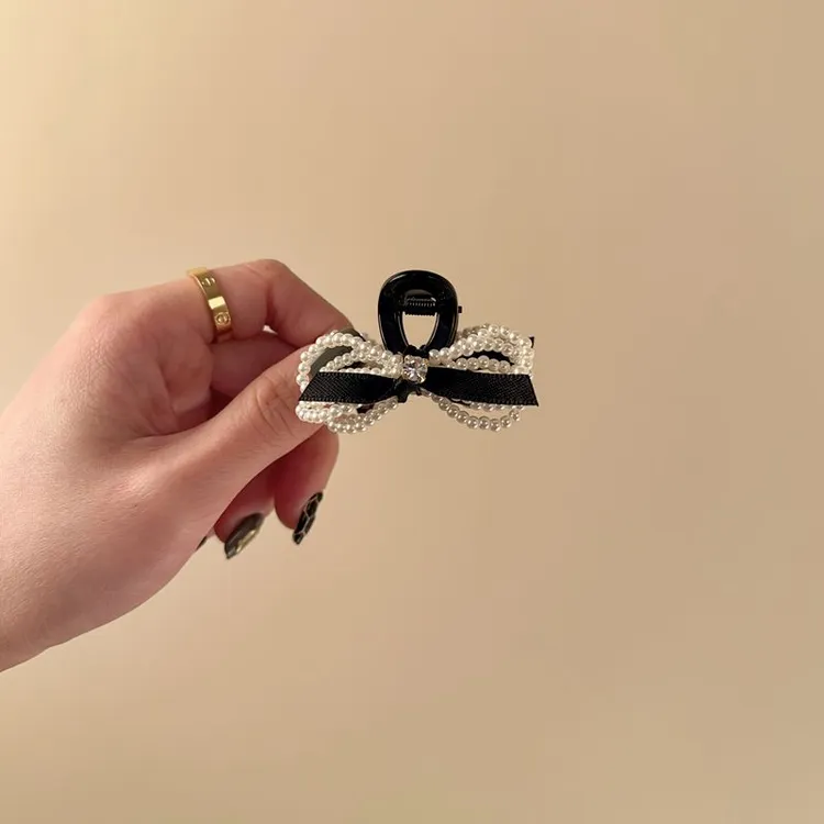 精致珍珠蝴蝶结抓夹女2024新款高级感小号公主头刘海夹半扎发夹 ~