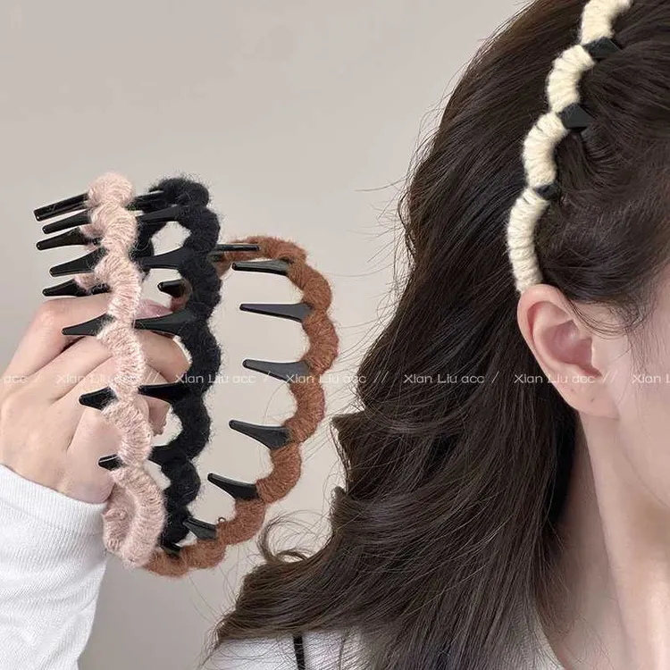 毛线缠绕发箍女2025新款秋冬高颅顶带齿洗脸头箍压发发卡百搭头饰