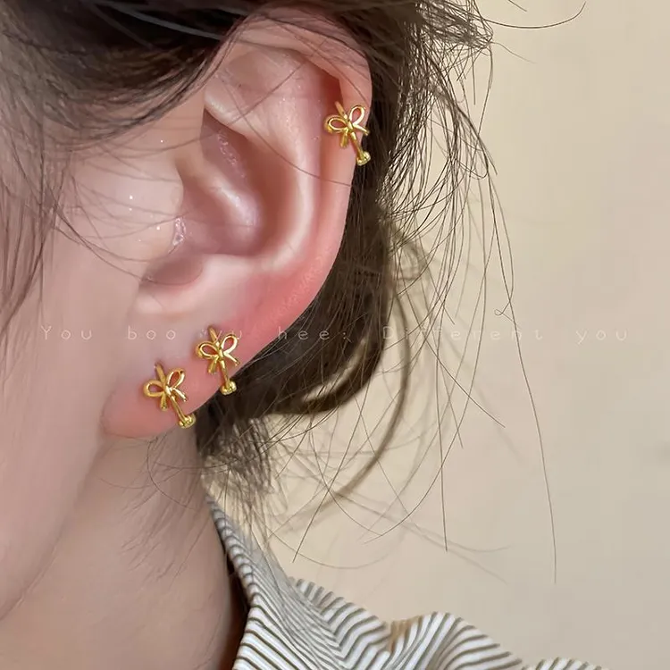 睡觉不用摘蝴蝶结耳扣女小巧精致简约百搭耳环小众设计感夏天耳饰