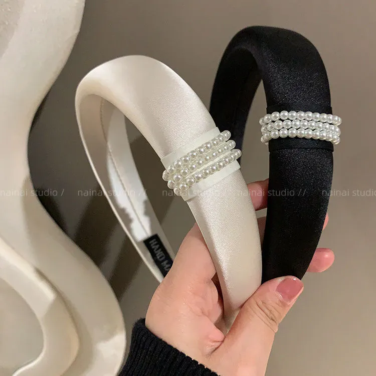 赵露思同款!小香风珍珠发箍~缎面高级感2025早秋新款头箍法式女