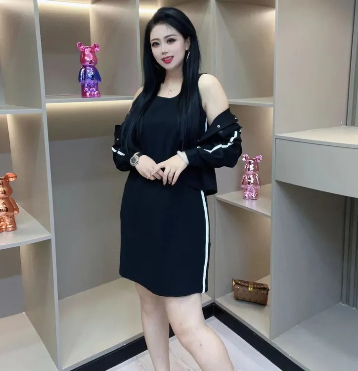 爆款套装-多 7001休闲时尚收腰外搭连衣裙显瘦款胖MM大码女装新款