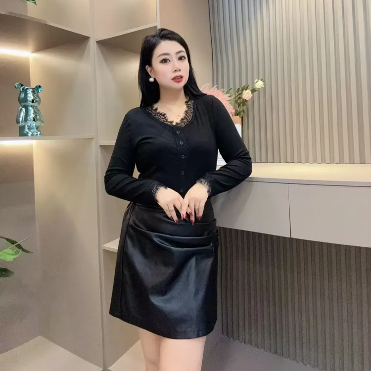 秋季洋气小衫-甜 3512时尚潮流蕾丝边舒适显瘦款胖MM大码女装新款
