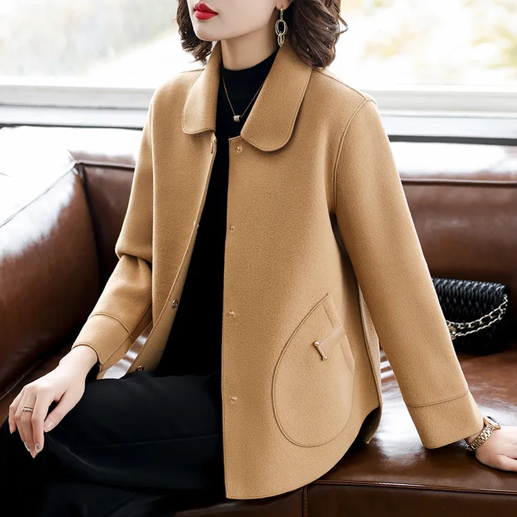 妈妈秋装毛呢外套高贵大码中老年女新款洋气小个子春秋双面呢大衣