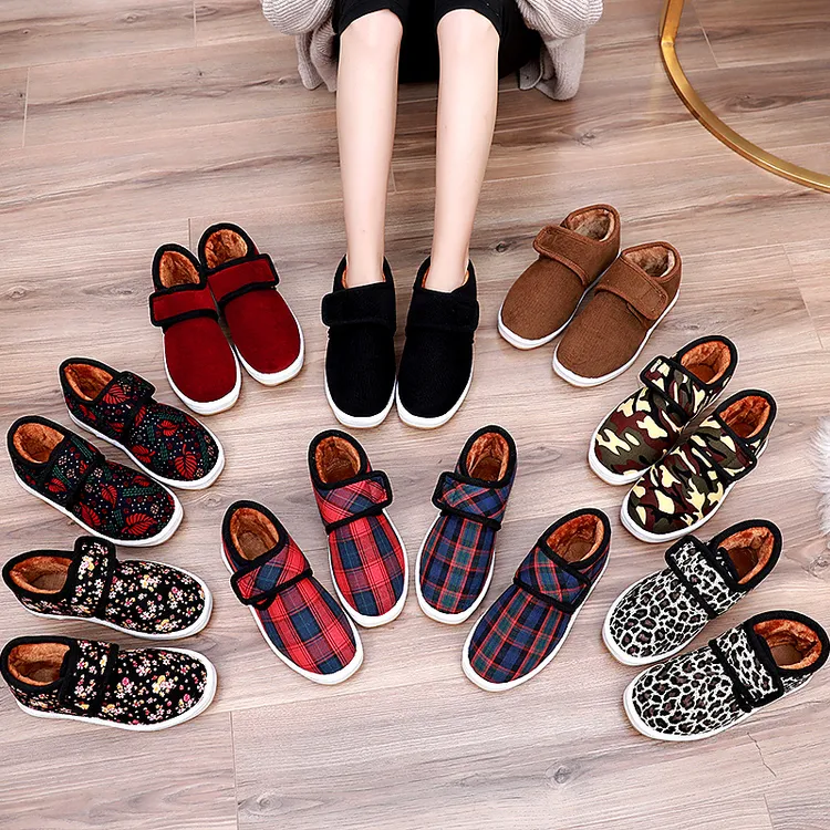 保暖棉鞋女冬季加厚魔术贴软底中老年女鞋户外防滑休闲布鞋女加绒