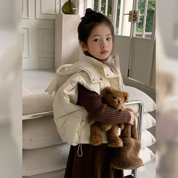 女童秋季棉马甲2025秋冬洋气外穿加厚中小童马夹韩版儿童连帽马甲