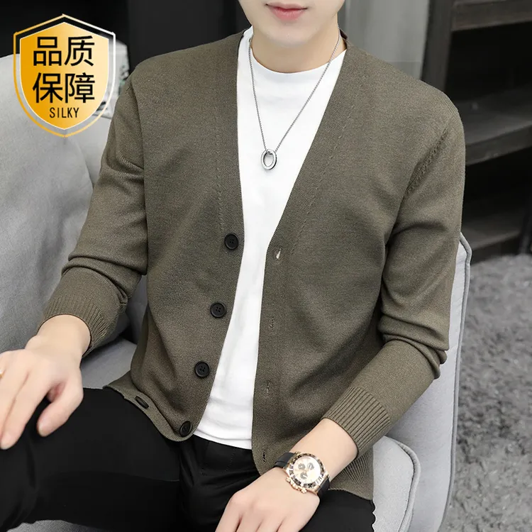 2025新款针织衫开衫外套男春秋季男装修身毛衣男款咖色毛线衣外穿