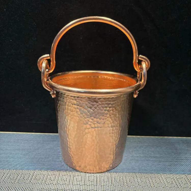 紫铜茶渣桶 建水 茶具 小水桶 原色锤纹 商用家用冰块桶 手工锻打