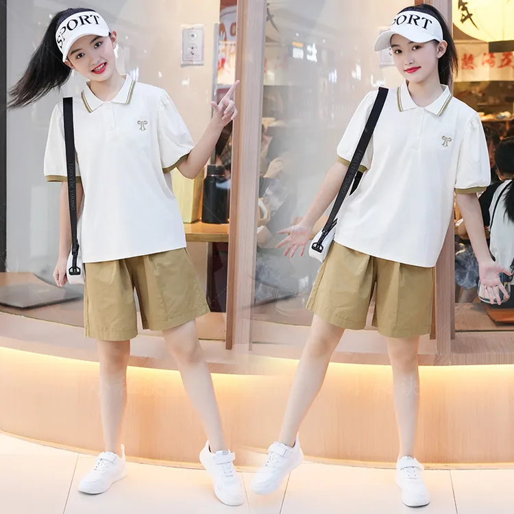 女童短袖套装2025夏装新款洋气时髦学生中大童polo衫短裤两件套