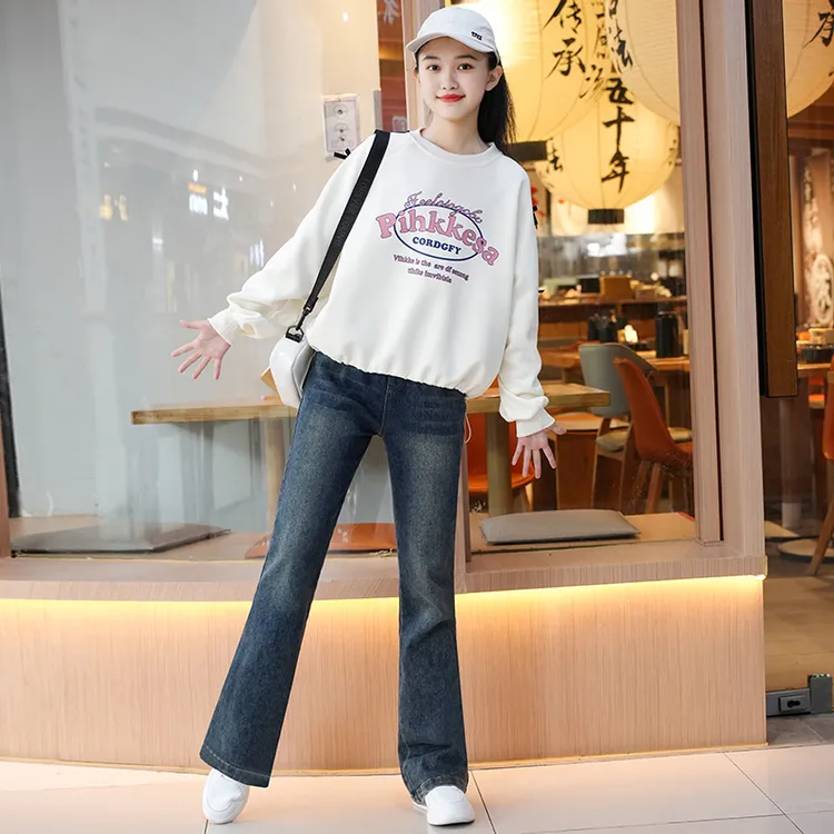 女童套装2025秋装新款女孩大童青少年学生休闲洋气卫衣牛仔裤套装