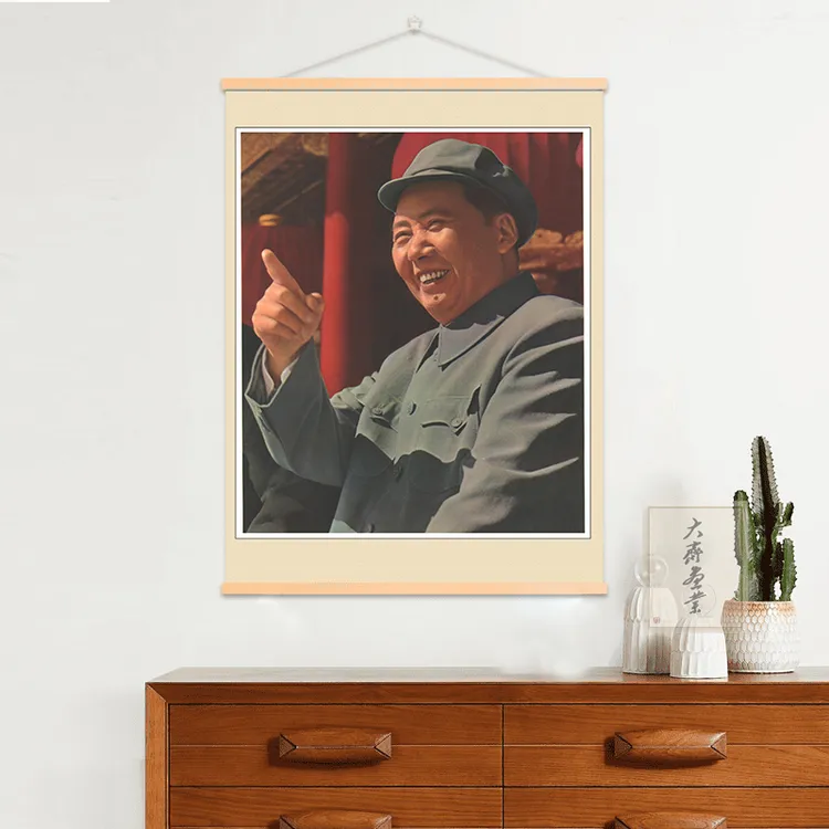 毛主席装饰画伟人画像客厅玄关办公室装裱画实木卷轴画油画布挂画
