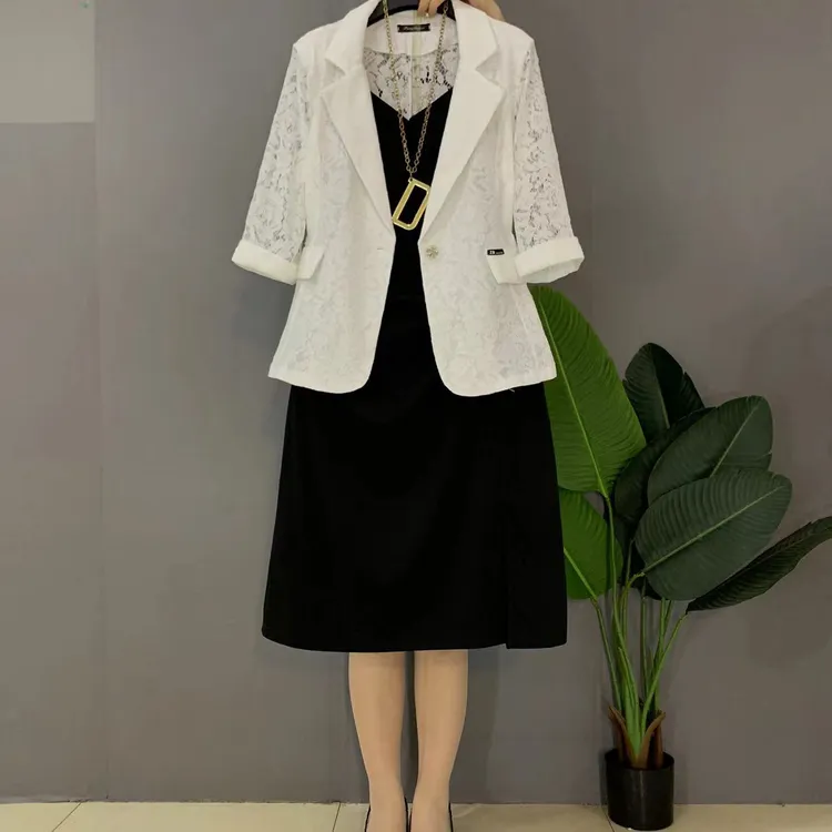 新款大码女装时尚气质蕾丝西服外套十吊带连衣裙（可单拍）