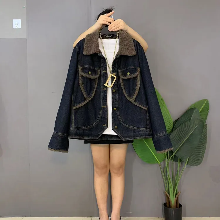 新款大码女装时尚休闲牛仔百搭棉服外套(不含打底衫)