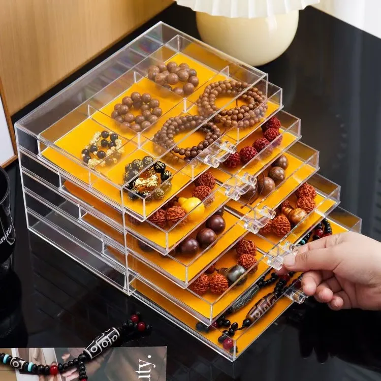 首饰盒/箱 古风文玩手串收纳盒多层桌面大容量手镯配饰玉牌收纳