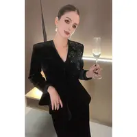 重工V领丝绒拼接鱼尾上衣CS27837