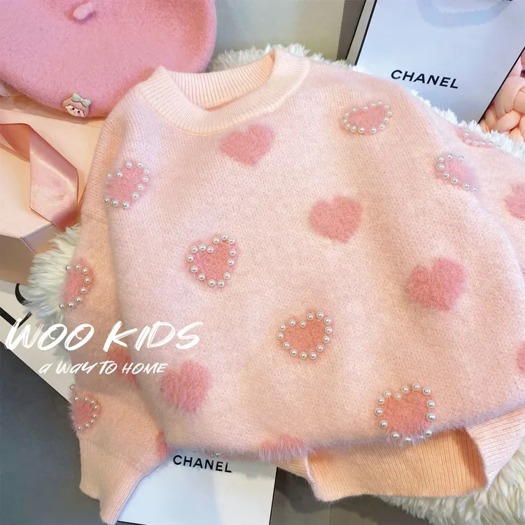 女童水貂毛衣2024新款洋气女孩一体绒中小童圆领加厚打底衫