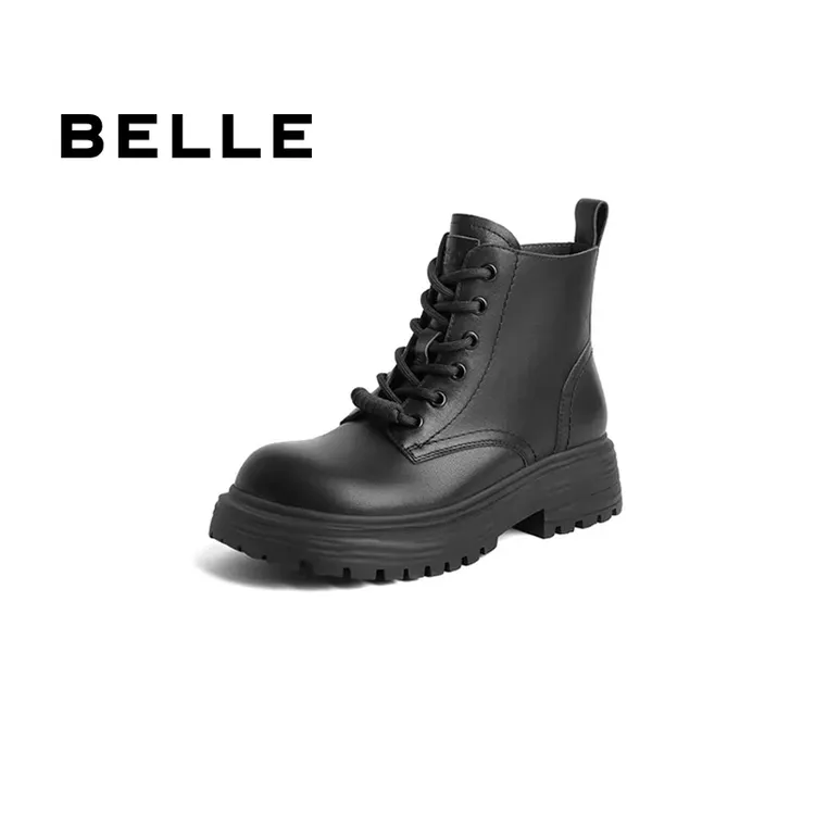 百丽复古马丁靴女时尚上新商场同款牛皮革芒果头休闲短靴A2H1DDD3