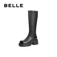 百丽时尚显瘦弹力高靴女冬季新款潮流百搭增高厚底长靴子B2389DG4
